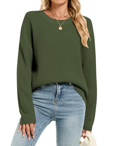 Womens 2025 Fall Sweaters Long Sleeve Chunky Knit Pullover Sweater Casual Crew Neck Oversized Sweaters