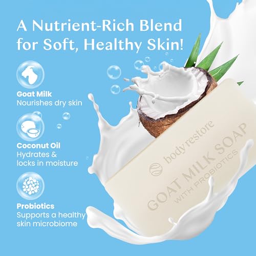 Body Restore Goat Milk Soap 4 OZ Bar 1 Pack - Coconut Oil Based, Probiotics, Self Care Gifts for Women, Men, Natural Body, Face & Hand Wash, Skin Care, Travel Essentials - Fragrance Free - Image 3