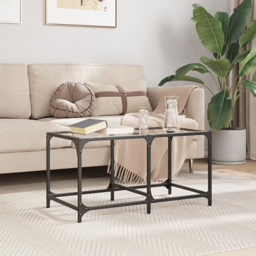 Table Basse en Verre Transparent et Acier Moderne 78,5x40x40cm