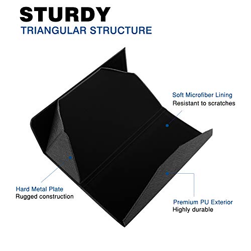 Moko Foldable Eyeglass Case, Pu Leather Portable Lightweight Sunglasses Storage Triangular Fold Case Eyewear Protector Box With Magnet Closure And Cleaning Cloth For Men Women Youth Kids, Black #TOP2