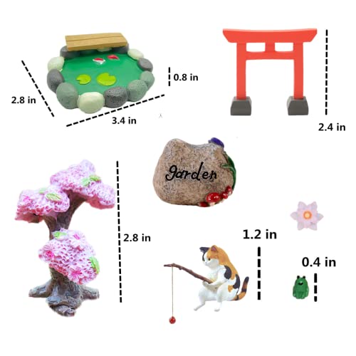 14 Pcs Fairy Garden Kit, Fishing Cat Figurines, Miniature Koi Pond Mushroom Outdoor Statues, Tiny Ornaments For Micro Landscape Plant Pots Bonsai Craft Decor #TOP1