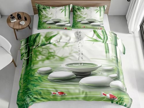 SKOEUI Housse de Couette Chaude Bambou Zen House de Couette Imprimée Parure de Lit Microfibre 140x200cm Literie et Taies d'oreiller avec Fermeture à...