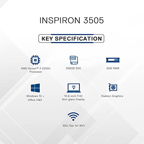 Image of Dell Inspiron 3505 15.6 Inches (39.6 Cm) Fhd Display Laptop (AMD R5-3450U /8Gb /256Gb Ssd /Vega 8 Graphics /Windows 10 + Mso /Accent Black) D560485Win9Be