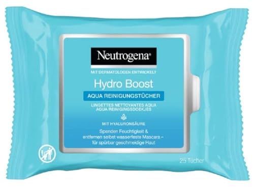 Neutrogena Toallitas desmaquillantes Hydro Boost, toallitas limpiadoras Aqua con ácido hialurónico, desmaquillantes, 6 x 25 piezas