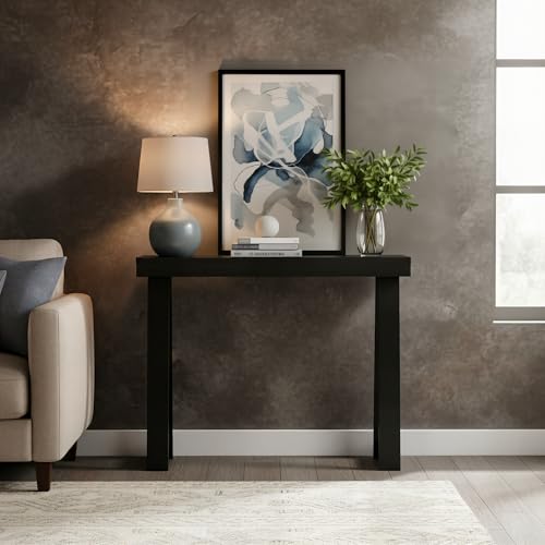 Image of Plank+Beam Solid Wood Console Table, 36 inch, Sofa Table, Narrow Entryway Table for Hallway, Behind the Couch, Living Room, Foyer, Easy Assembly, Black