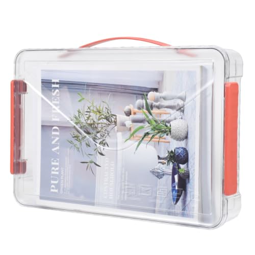 Elezeal Clear Storage Boxes with Lid - A4 Transparent Paper Storage Organiser with Handle and...