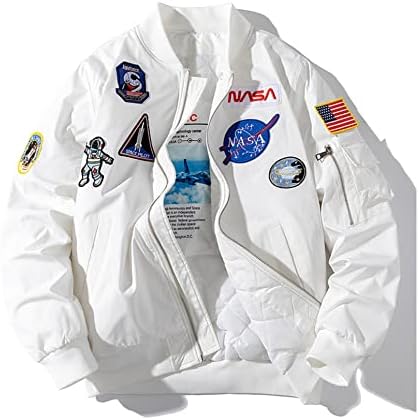 January Casual jackets, Men Biker Bomber Jacket, NASA MA-1 Military Flight Jacket Light Air Force Moto Street Coat White