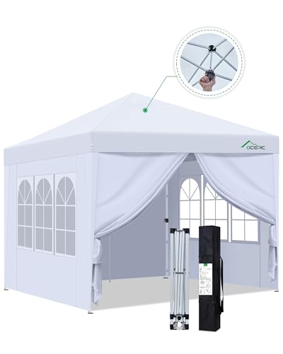 Acepic One-Touch Pop Up Pavillon 3x3 Wasserdicht Stabil Winterfest mit Seitenteile, Faltpavillon mit Verdickten Röhren,fur Garten, Party, Camping, Outdoor, Stahlrahmen, mit 4 Seitenteilen (Weiß)