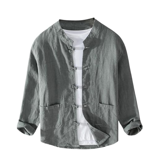 Chemise en ramie à col montant style chinois coupe ample pour homme