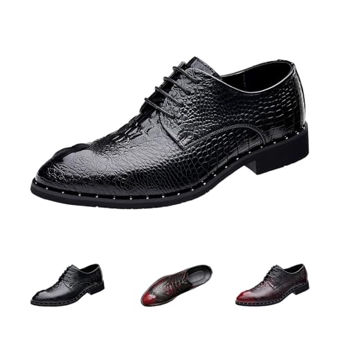 Men's Leather Print Dress Shoes,Classic Brogues Comfort Lace Up Non-Slip Casual Oxford Business Wedding Derby Shoes