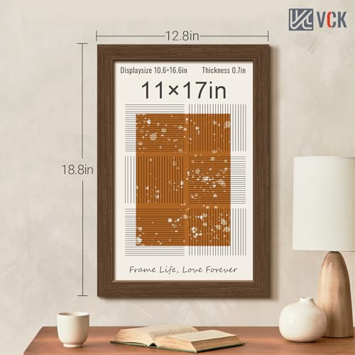 Image of VCK 11x17 Picture Frame Set of 3, Brown Wood Frames, Gallery Wall Decor Photo Frames for Wall Mounting Horizontally or Vertically