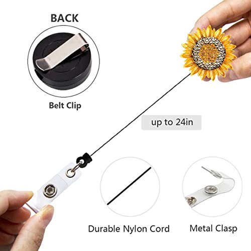 Ascrafter Confezione Da 2 Bobine Per Badge Con Girasole Dorato, Con Cristalli Luccicanti, Porta Badge Retrattile Con Clip Da Cintura, Porta Carte D'identità, Per Donne, Infermiere E Insegnanti - 4