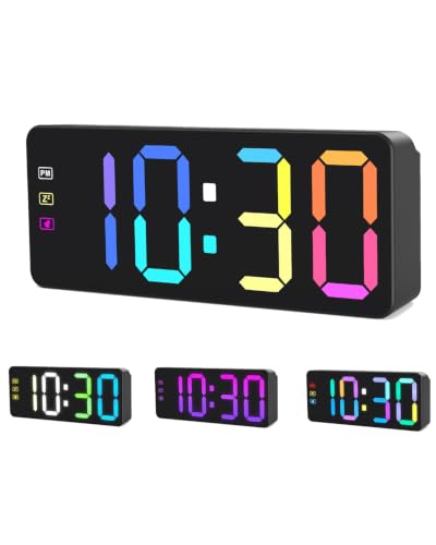 KWANWA Réveil numérique avec Affichage LED RVB – Batterie de Secours, Fonction Snooze, Horloge de Chevet alimentée sur Secteur pour la Maison, Le Bureau (Adaptateur Inclus)