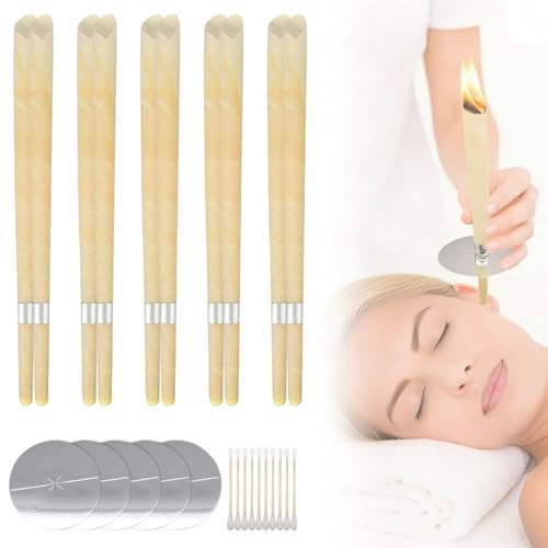 Velas para oídos de cera de abeja natural - Kit con 10 velas, 5 discos protectores y 10 hisopos de algodón