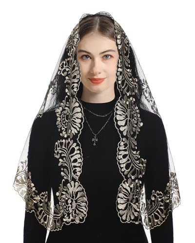 Bozidol Velo del Espíritu Santo con Camelia y Cruz para Mujeres - Bordado con Camelia y Espíritu Santo, Velo Santo para Iglesia