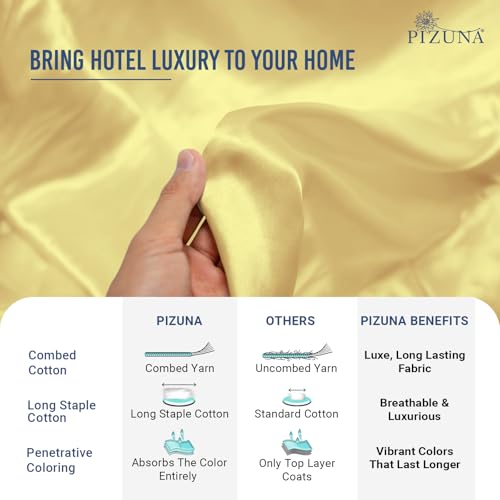 Image of Pizuna 100% Cotton Bedsheet Super King Size Mellow Yellow, 1000 Thread Count Long Staple Combed Cotton Flat Bedsheets 108x108 Inches with 4 Pillow Covers, Bed Sheet for Super King Size Bed