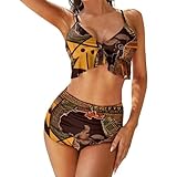 FekiLoot African Map Ethnic Pattern Women's High Waisted Bikini Sets Two Piece Swimsuit Bathing Suits with Breast Pads S White