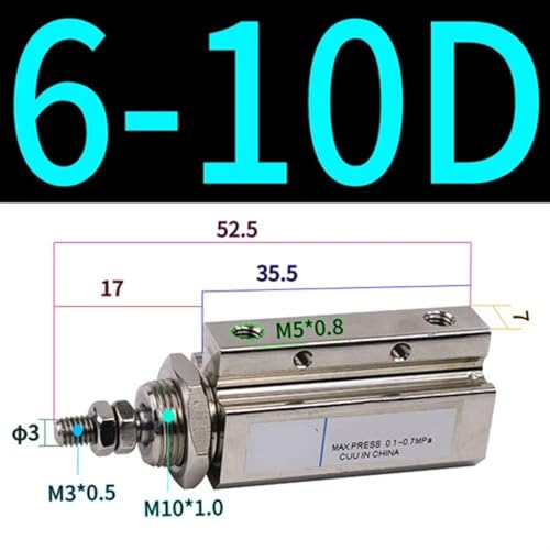 Cilindro neumático miniatura CDJPB6-10D doble acción microaguja 3