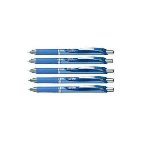Pentel EnerGel Deluxe RTX Retractable Liquid Gel Pen, 0.5mm, Fine Line, Needle Tip, Blue Ink /Blue Body/ Value Set of 5