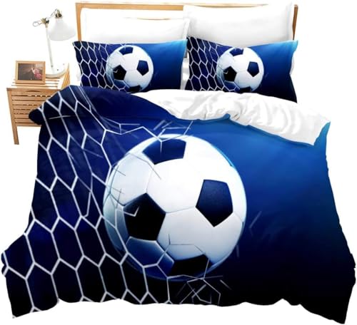 BJCJGGL Housse de Couette 140x200 Enfant Ballon De Foot Bleu Parure de Lit 1 Personne avec Fermeture Éclair et 2 Taie d'oreiller 65x65 cm - Doux Respirant Microfibre Housse de Couette
