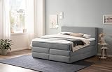 Belanoti Loft Boxspringbett 140x200 mit Bettkasten 7-Zonen Taschenfederkern Matratze inklusive Visco Topper Bett 140x200 in der Farbe Hellgrau H2 und H3 Polsterbett mit Stauraum
