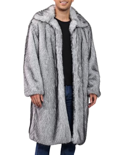 Arssm Mens Faux Fur Coat Long Fluffy Furry Jacket(BlackWhite-XL)