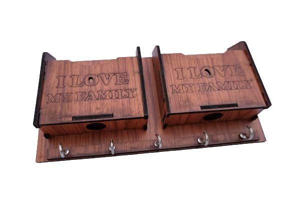 UMAR HANDICRAFTSWooden Key Holder with 2 Rack & 5 Hooks Hanging Key Holder Display for Living Room and Bedroom Office Home Kitchen