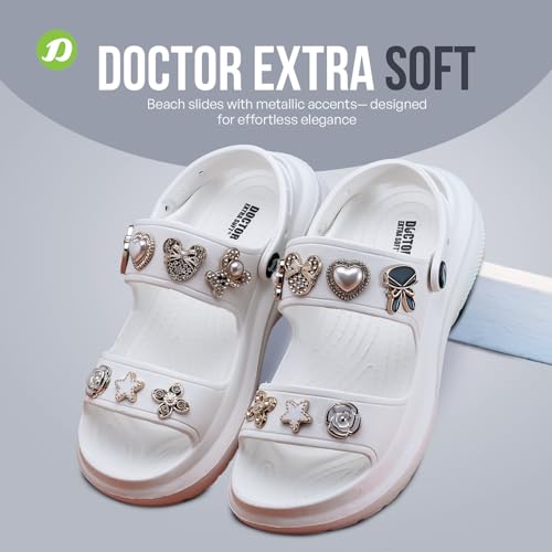 Image of DOCTOR EXTRA SOFT Women's Metallic Charms Fashion Slippers /Sandals With Adjustable Back Strap|Comfortable|Lightweight|Stylish & Anti-Skid|Waterproof Casual Beach Slides Mules Girls & Ladies D-533