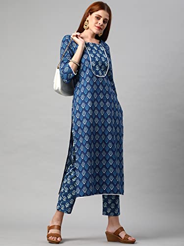 Image of ANNI DESIGNER Women's Cotton Blend Printed Straight Kurta With Pant