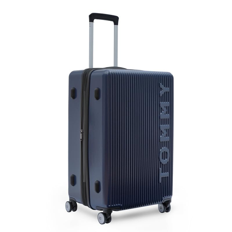 Image of Tommy Hilfiger Polycarbonate Trolley, Navy Blue, Empire Plus, 95L | Big Suitcase for Travel, Double 8 Spinner Wheels Hard Shell Check-in Luggage,Medium, 77 Cm