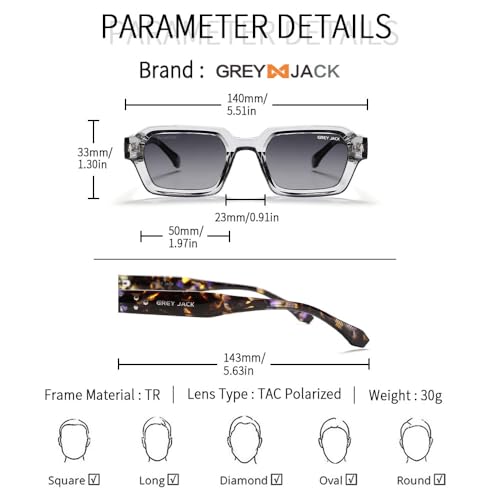Image of grey jack TR90 Rectangle Polarized Sunglasses for Men Women,Stylish Full Rim Eyewear for UV Protection 21040