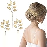 3 Horquillas Doradas con Forma de Hoja, Clips Metálicos en U para Novias, Invitadas y Damas de Honor, Accesorios para Bodas y Peinados de Fiesta