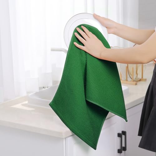 Image of Homaxy 100% Cotton Waffle Weave Kitchen Dish Towels 4-Pack, Forest | 13 x 28 Inches, Ultra Soft Absorbent Dish Towels, Quick Drying Cleaning Towels