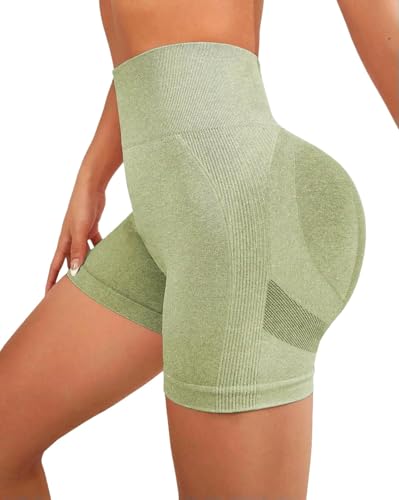 WUSQHY Womens Bike Shorts Women's Athletic Shorts, Solid Color, High-Waisted Cycling Sportswear- Green-S 45-50Kg