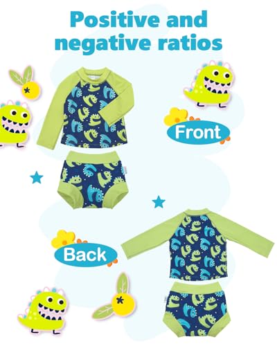 Image of ALVA 2 Pcs Long Sleeve Rash Guard Swim Diaper Sets, Baby Toddler Swimsuit UPF 50+ Sun Protection for Boy and Girl