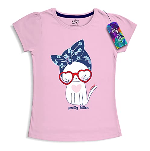 Image of minicult Girls Half sleeeves Cotton Tshirt with Cute Prints and Colorfull (Pink) (Pack of 5)