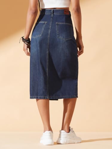 Image of Dolce Crudo Women's Flared High-Rise Stretchable Denim Maxi Skirt