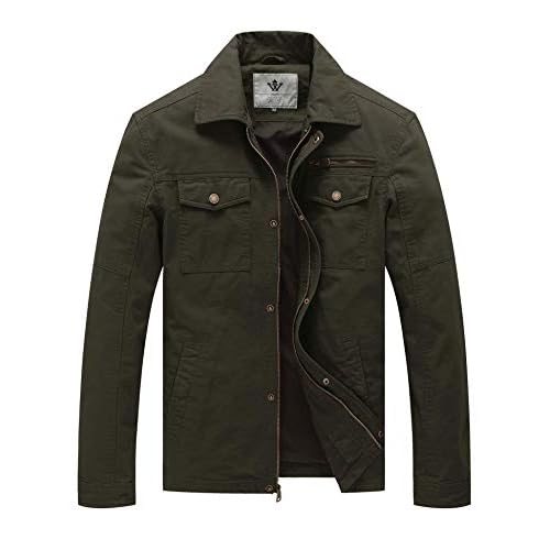 WenVen Men’s Casual Canvas Cotton Military Lapel Jacket