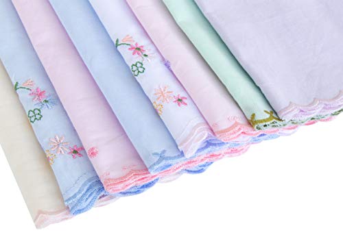 Ladies New Embroidered Cotton Soft Handkerchiefs Large 43cm x 43cm, 6 pack - Thumbnail 5
