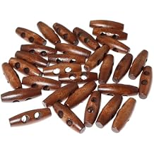RLECS 30PCS Brown 2 Hole 3cm Scrapbooking Sewing Wood Toggle Buttons Stained Chery Oval Sewing Wood Toggle Buttons Stained Chery Oval
