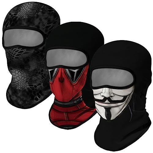 Image of Red Plume 3PCS Balaclava Full Face Mask Ski Mask UV Protection Cover Motorcycle Full Face Mask for Men Women Outdoor Sports