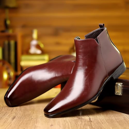 Santimon Men's Leather Chelsea Boots, Slip-On Pointed Toe Ankle Boot for Casual & Formal2