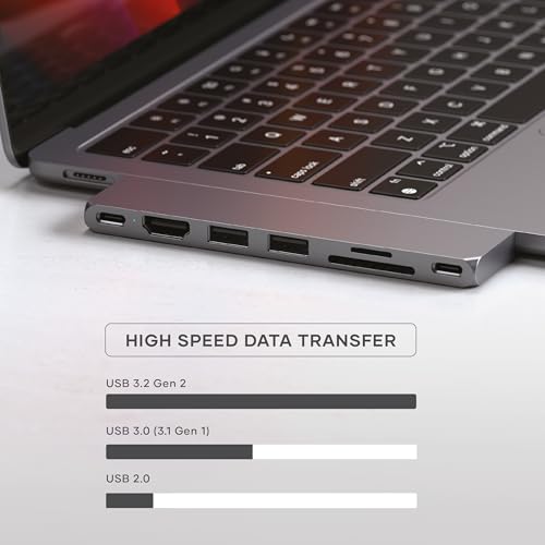 Image of Satechi USB C Hub Multiport Adapter Pro Slim, 7 in 1 Dongle for MacBook Pro /Air M2 with USB 4 Port, 4K HDMI Resolution, USB3.2 Gen 2, SD /TF Card Reader, and 100W USB C PD (Space Grey)