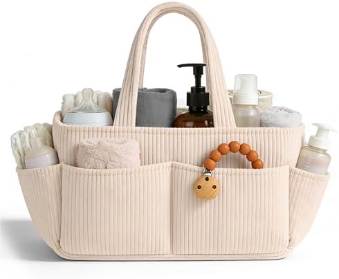 Indrnif Wickelkorb Cord für Wickeltisch,Baby Windel Caddy Organizer mit Wechselbaren Fächern,Stilvoller Aufbewahrungskorb für Kinderzimmer,Baby Geschenk für Wickeltisch und Wickelt