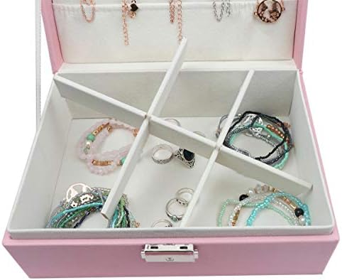 Homeanda Jewellery boxes 2 layer jewellery box Leather jewellery boxes for Women Girls Teens Jewelry organizer box Jewelry Storage box with lock (1#Pink)
