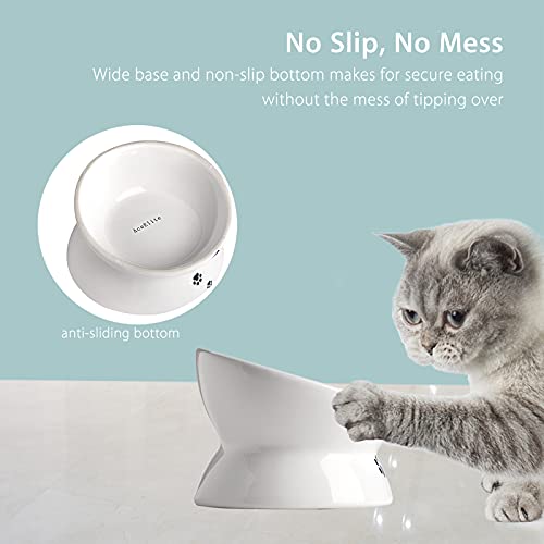 Cat Food Bowls, 10 OZ Elevated Cat Bowls for Cats and Small Dogs, Tilted Pet Feeder Bowl with Raised Stand Protect Cat's Spine, Ceramic Cat Water Bowl No-Spill, Stress Free Cat Dish 2pcs by AceElite - Used condition - Image 5
