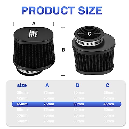 Image of 2PCS Motorcycle Air Filter Universal 45MM Replacement Engine Filter High Performance Air Filters Fit Motocross Carburetor Cleaner for Pit Bike Scooter Moped ATV (Black)