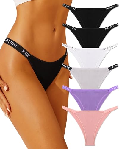FINETOO Pack de 6 Calzoncillos brasileños para Mujer, algodón, Ropa Interior para Mujer, Brasil, Deporte, Hipster, Sexy, Pantalones, Multipack S-XL, A-6, S…