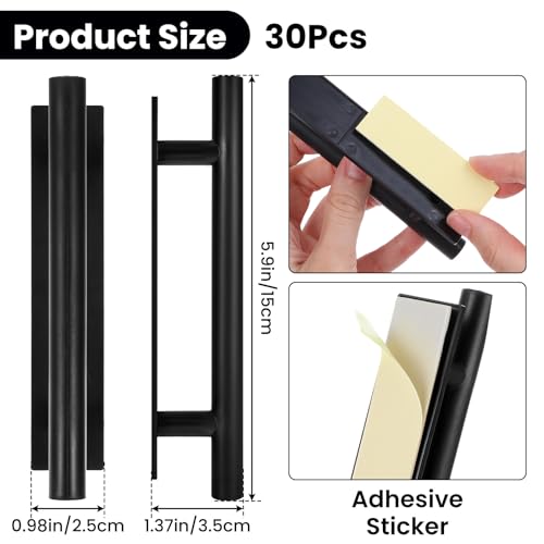 30 Pcs Self-Stick Cabinet Drawer Handles Pulls, Stick Drawer Pulls, Plastic Adhesive Door Handles Pulls Peel/Stick Cabinet Handles Push Pull Helper for Kitchen Cabinet Sliding Door Furniture(Black) by Tobeelec - Image 2