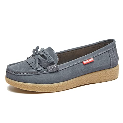 Truland Women Leather Moccasins Loafers Slip On Comfortable Driving Casual Flats Shoes (10 D(M) Us,Grey) #TOP8